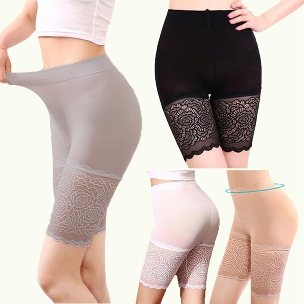 Women Safety Shorts Pants Seamless Nylon High Waist Lace Panties Seamless Anti Emptied Boyshorts Pants Girls Slimming Underwear