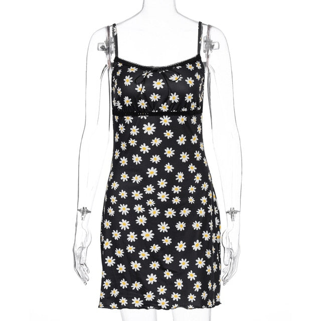 Hugcitar 2020 daisies print sleeveless bandage sexy mini dress summer women fashion streetwear outfits cute sundress
