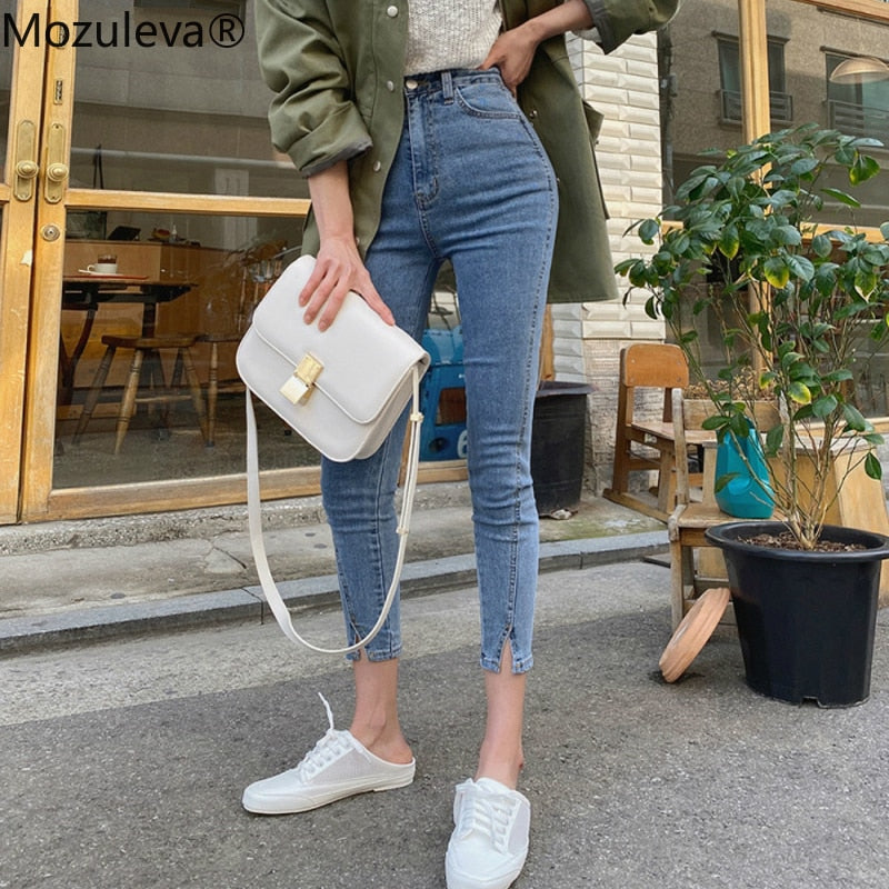 Mozuleva 2020 High Waist Stretch Skinny Women Jeans Pants Split Cuff Female Pencil Jeans Women Streetwear Denim Jeans Trousers