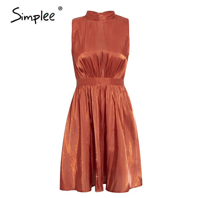 Simplee Elegant solid Brick red sleeveless women dress Summer feminina  ladies dresses Casual female work wear office lady dress