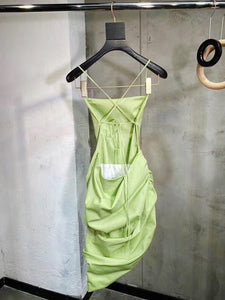 DEAT 02020 new summer straps asymmetrical covered hips drawstring sexy vacation dress girl's club clothing WL94206L