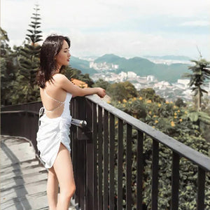 DEAT 02020 new summer straps asymmetrical covered hips drawstring sexy vacation dress girl's club clothing WL94206L