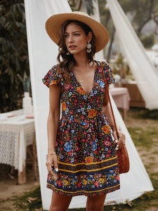 Chifirena Short-Sleeve Sexy Summer Women Dress Belt Ruffles Hem Vestido O Neck Beach Boho Striped Elegant Party Mini Red Dress