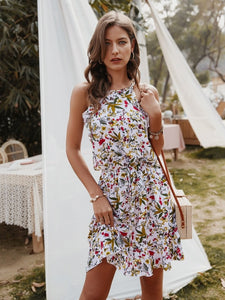 Chifirena Short-Sleeve Sexy Summer Women Dress Belt Ruffles Hem Vestido O Neck Beach Boho Striped Elegant Party Mini Red Dress