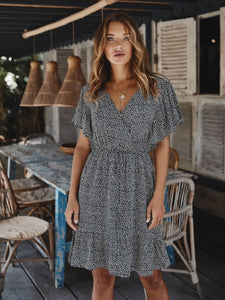 Chifirena Short-Sleeve Sexy Summer Women Dress Belt Ruffles Hem Vestido O Neck Beach Boho Striped Elegant Party Mini Red Dress
