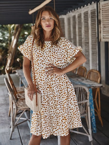 Chifirena Short-Sleeve Sexy Summer Women Dress Belt Ruffles Hem Vestido O Neck Beach Boho Striped Elegant Party Mini Red Dress