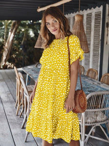 Chifirena Short-Sleeve Sexy Summer Women Dress Belt Ruffles Hem Vestido O Neck Beach Boho Striped Elegant Party Mini Red Dress