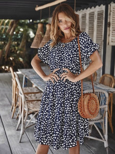 Chifirena Short-Sleeve Sexy Summer Women Dress Belt Ruffles Hem Vestido O Neck Beach Boho Striped Elegant Party Mini Red Dress