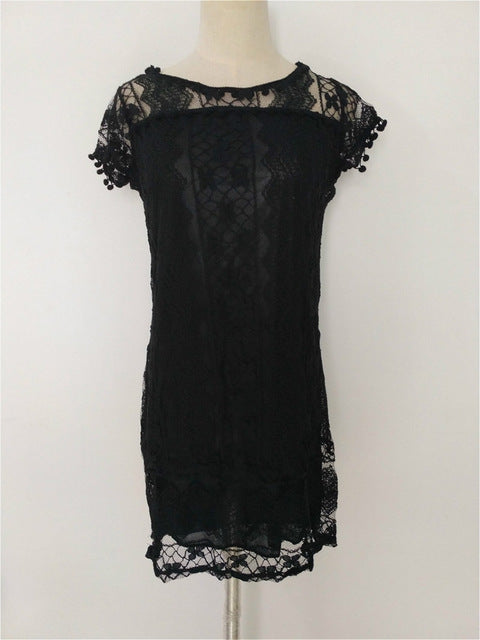 SEEDRULIA 2018 Summer Sexy Lace Dress Summe Women Elegant Fit and Flare White Party T-shirt Dresses plus size dresses s-5xl