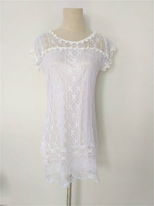 SEEDRULIA 2018 Summer Sexy Lace Dress Summe Women Elegant Fit and Flare White Party T-shirt Dresses plus size dresses s-5xl