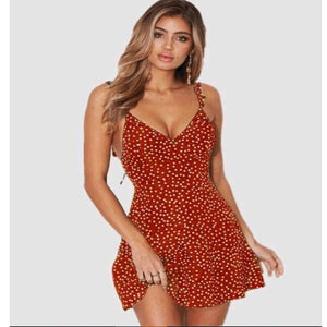 2020 Summer Women Dress V Neck A Line Sexy High Waist Dot Printing Mini Dresses Vestidos Back Lacing Straps Backless Dress XXXL