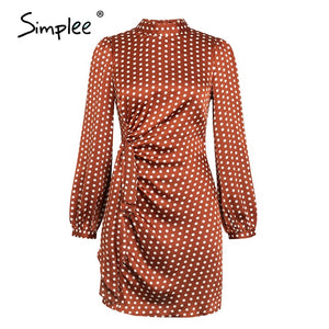 Simplee Elegant round neck polka dot dress Sexy  lantern solid dress Loose holiday autumn women chic  long party midi dress 2020