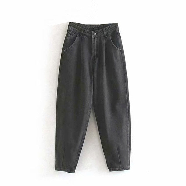 Aachoae Women Streetwear Pleated Mom Jeans High Waist Loose Slouchy Jeans Pockets Boyfriend Pants Casual Ladies Denim Trousers