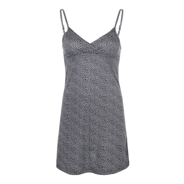 Waatfaak V Neck Summer Dress Camis A-line Casual Floral Blue Short Dress Women Sexy Backless Club Dresses Woman Sleeveless 2020