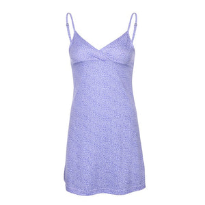 Waatfaak V Neck Summer Dress Camis A-line Casual Floral Blue Short Dress Women Sexy Backless Club Dresses Woman Sleeveless 2020