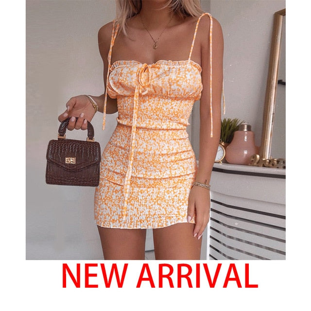 Waatfaak V Neck Summer Dress Camis A-line Casual Floral Blue Short Dress Women Sexy Backless Club Dresses Woman Sleeveless 2020