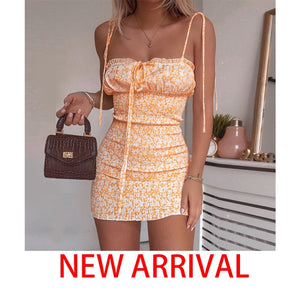 Waatfaak V Neck Summer Dress Camis A-line Casual Floral Blue Short Dress Women Sexy Backless Club Dresses Woman Sleeveless 2020
