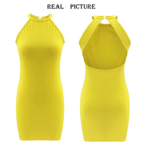 Womens Ladies Sleeveless Halter Slim Solid Color Elegant Fashion Sexy Back Hollow Pack Hip Dress