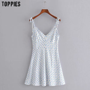 toppies summer floral printing mini dress sexy v-neck sundress 2020 vacation slim camisoles dress