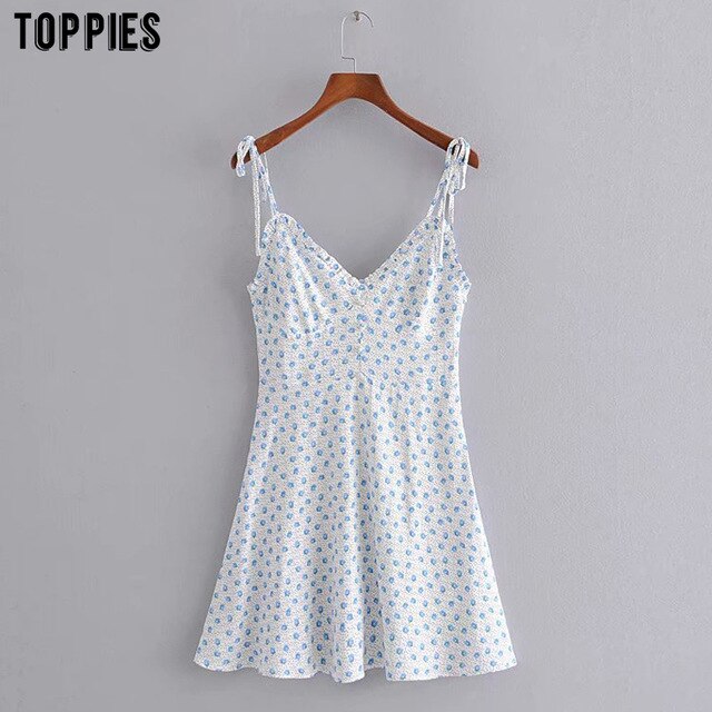 toppies summer floral printing mini dress sexy v-neck sundress 2020 vacation slim camisoles dress