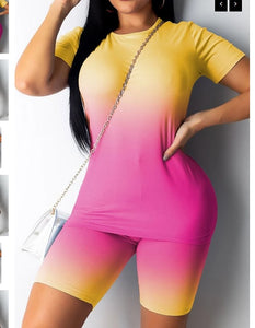 Womens Summer Short Sleeve Print Bodycon Outfits Ladies Evening Party Club Slim Fit Tops T Shirt Pants Shorts 2pcs Set