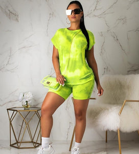 Womens Summer Short Sleeve Print Bodycon Outfits Ladies Evening Party Club Slim Fit Tops T Shirt Pants Shorts 2pcs Set