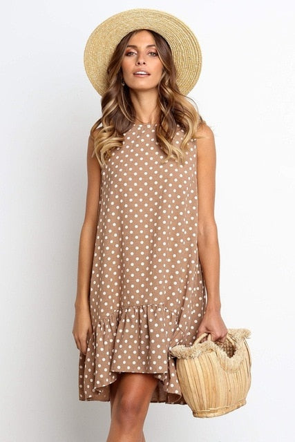 Polka Dot Dress Ruffle Women 2020 Summer Street Sexy Casual Slim Thin Beach Party O Neck Mini Sleeveless Dress Vestidos