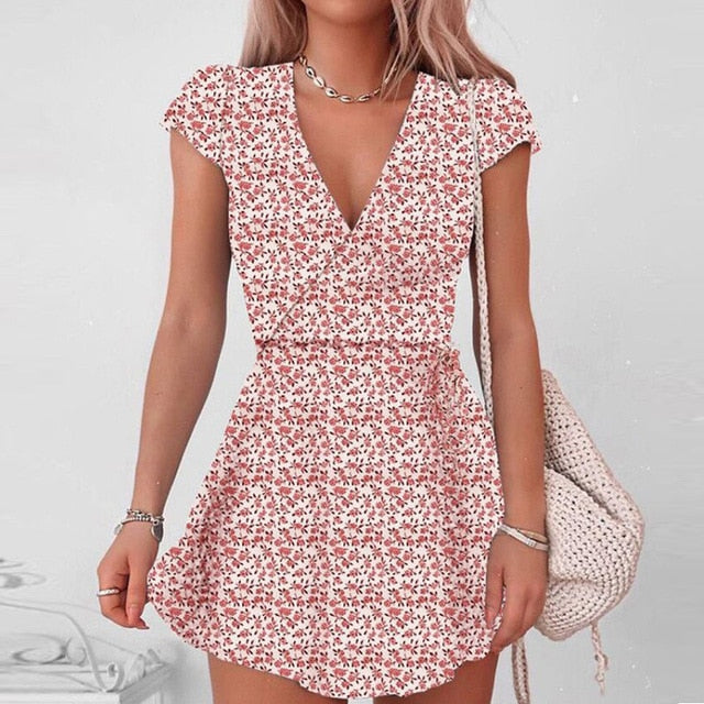 Elegant Floral Print Ruffle Straps Dress Women Summer Off Shoulder Sleeveless Mini Dress Sexy Slim Bodycon Party Dress Vestidos