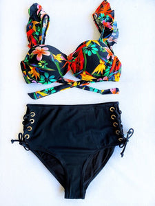 [MARINE] set Bikini, bra cup classical with stamping floral and high panty, detail bass strings crusades, bikini 2020