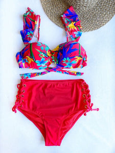 [MARINE] set Bikini, bra cup classical with stamping floral and high panty, detail bass strings crusades, bikini 2020