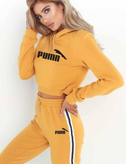 Tracksuit 2 pieces women set hoodies crop top sweatshirt + side stripe pants hooded 2 piece sets women clothing suits female