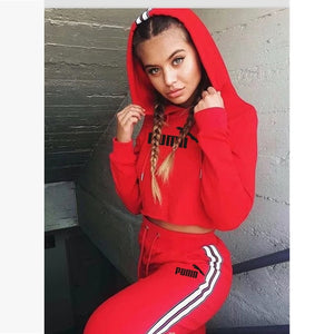 Tracksuit 2 pieces women set hoodies crop top sweatshirt + side stripe pants hooded 2 piece sets women clothing suits female