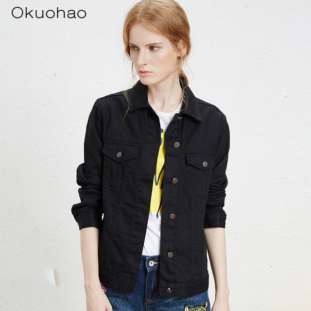Solid Turn-down Collar Jean Jacket for Women Loose Casual Blue Fashionable Women Coats Female outwear Denim Feminine