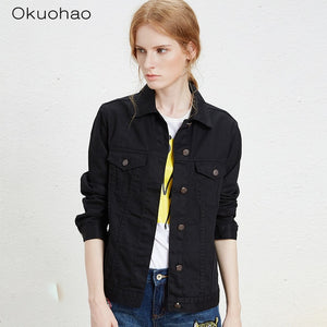 Solid Turn-down Collar Jean Jacket for Women Loose Casual Blue Fashionable Women Coats Female outwear Denim Feminine
