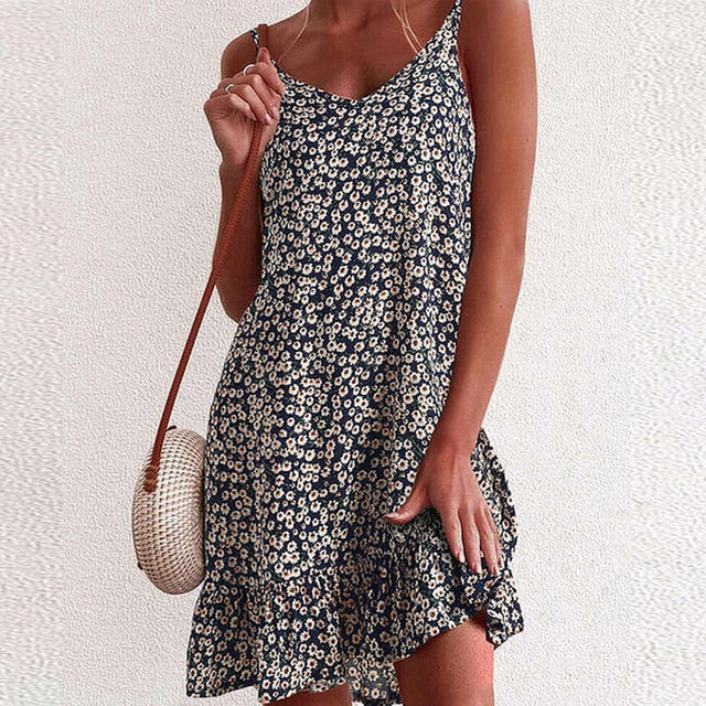 New Off Shoulder Deep V Neck Summer Dress 2020 Elegant Polka Dot Floral Print Dresses For Women Sexy Backless Ruffle Party Dress