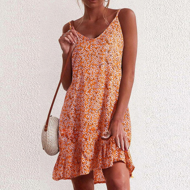 New Off Shoulder Deep V Neck Summer Dress 2020 Elegant Polka Dot Floral Print Dresses For Women Sexy Backless Ruffle Party Dress