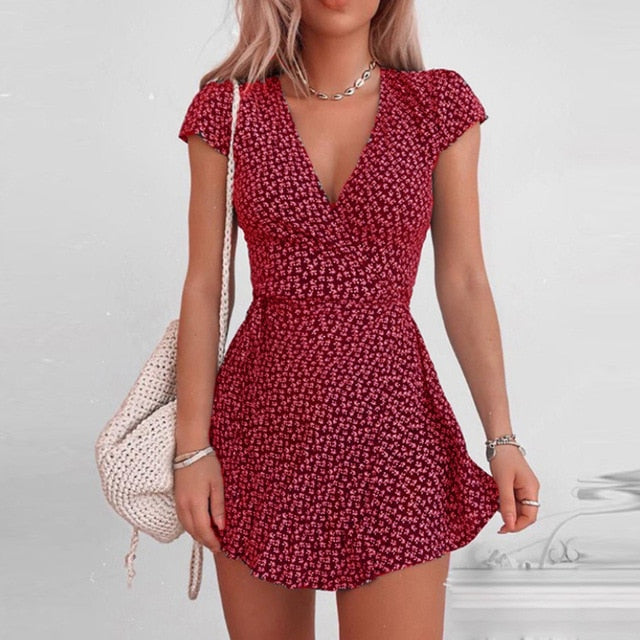 Elegant Floral Print Ruffle Straps Dress Women Summer Off Shoulder Sleeveless Mini Dress Sexy Slim Bodycon Party Dress Vestidos