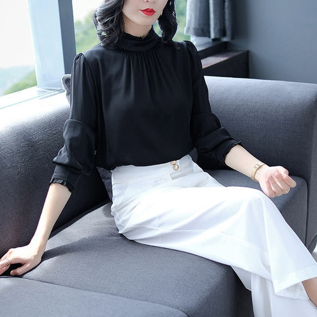 Long-sleeved Plus Size Polka Dot Pattern Printed Shirt Female High Collar Diamond Button Temperament Blouses Women 2020 Spring