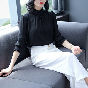 Long-sleeved Plus Size Polka Dot Pattern Printed Shirt Female High Collar Diamond Button Temperament Blouses Women 2020 Spring