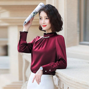 Long-sleeved Plus Size Polka Dot Pattern Printed Shirt Female High Collar Diamond Button Temperament Blouses Women 2020 Spring