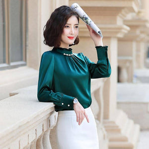 Long-sleeved Plus Size Polka Dot Pattern Printed Shirt Female High Collar Diamond Button Temperament Blouses Women 2020 Spring