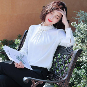 Long-sleeved Plus Size Polka Dot Pattern Printed Shirt Female High Collar Diamond Button Temperament Blouses Women 2020 Spring