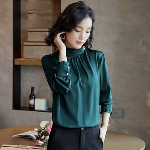 Long-sleeved Plus Size Polka Dot Pattern Printed Shirt Female High Collar Diamond Button Temperament Blouses Women 2020 Spring