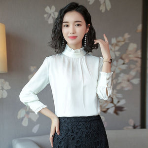 Long-sleeved Plus Size Polka Dot Pattern Printed Shirt Female High Collar Diamond Button Temperament Blouses Women 2020 Spring