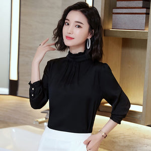 Long-sleeved Plus Size Polka Dot Pattern Printed Shirt Female High Collar Diamond Button Temperament Blouses Women 2020 Spring