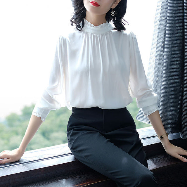 Long-sleeved Plus Size Polka Dot Pattern Printed Shirt Female High Collar Diamond Button Temperament Blouses Women 2020 Spring