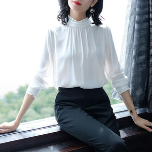 Long-sleeved Plus Size Polka Dot Pattern Printed Shirt Female High Collar Diamond Button Temperament Blouses Women 2020 Spring